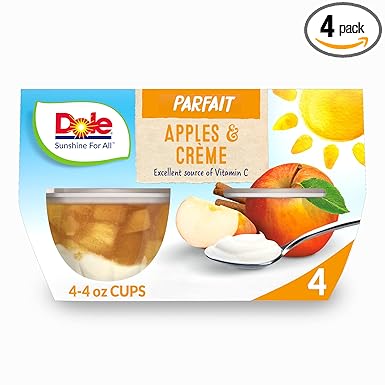 Dole Fruit Bowls Low Fat Apples & Creme Parfait Snacks, 4.3oz 4 Total Cups, Gluten & Dairy Free, Bulk Lunch Snacks for Kids & Adults