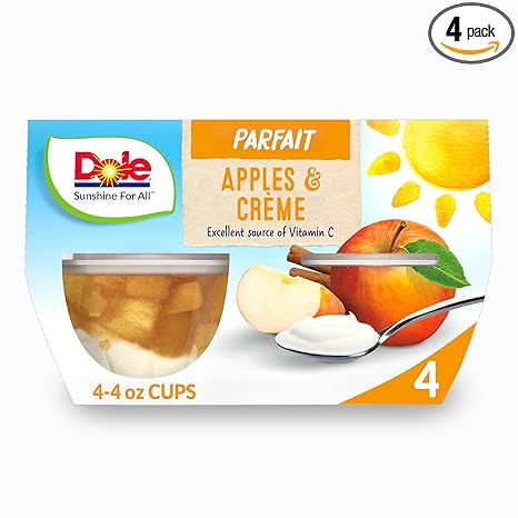 Dole Fruit Bowls Low Fat Apples & Creme Parfait Snacks, 4.3oz 4 Total Cups, Gluten & Dairy Free, Bulk Lunch Snacks for Kids & Adults