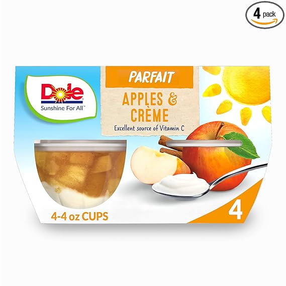 Dole Fruit Bowls Low Fat Apples & Creme Parfait Snacks, 4.3oz 4 Total Cups, Gluten & Dairy Free, Bulk Lunch Snacks for Kids & Adults