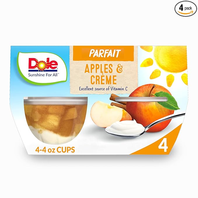 Dole Fruit Bowls Low Fat Apples & Creme Parfait Snacks, 4.3oz 4 Total Cups, Gluten & Dairy Free, Bulk Lunch Snacks for Kids & Adults