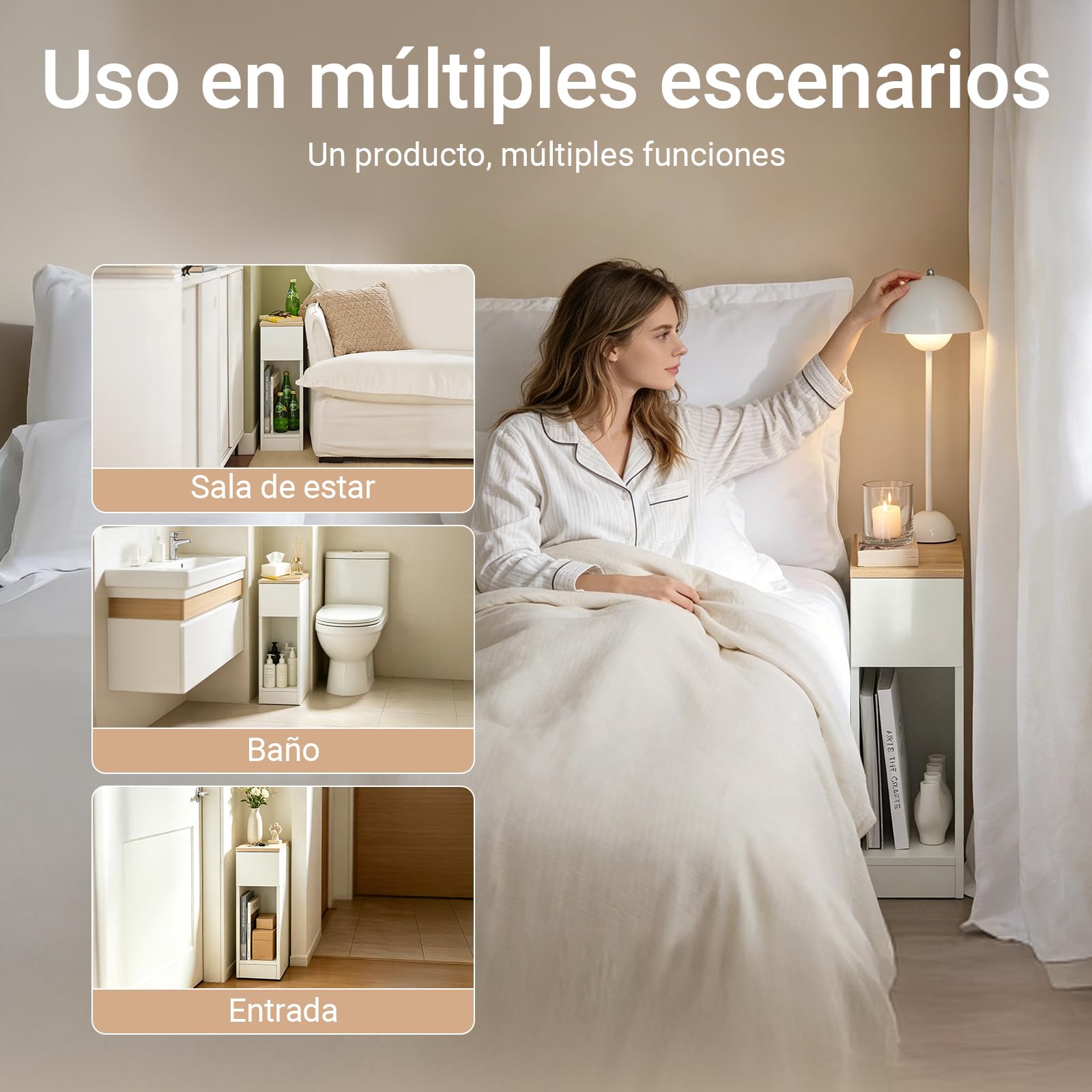 SoBuy Mesita de Noche Estrecha 20 cm con cajón Mesa de Noche ahorradora de Espacio & mesilla de Noche para Espacios pequeños Dormitorio salón Blanco 20x35x60 cm FBT111-WN