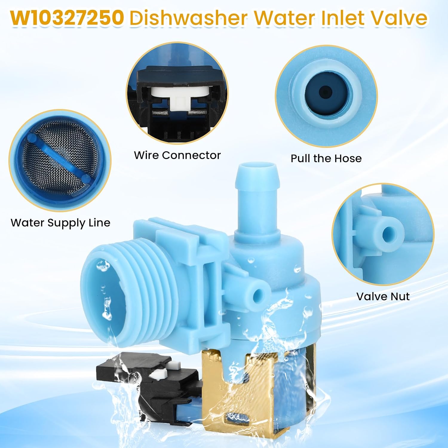 2026 UPGRADED W10327249 W10327250 W11175771 Dishwasher Water Inlet Valve Fit for Whirlpool,Kenmore,KitchenAid,Amana Dishwasher Replaces W10195047 W10316814 W11130743 Dish-washer Parts Replacement