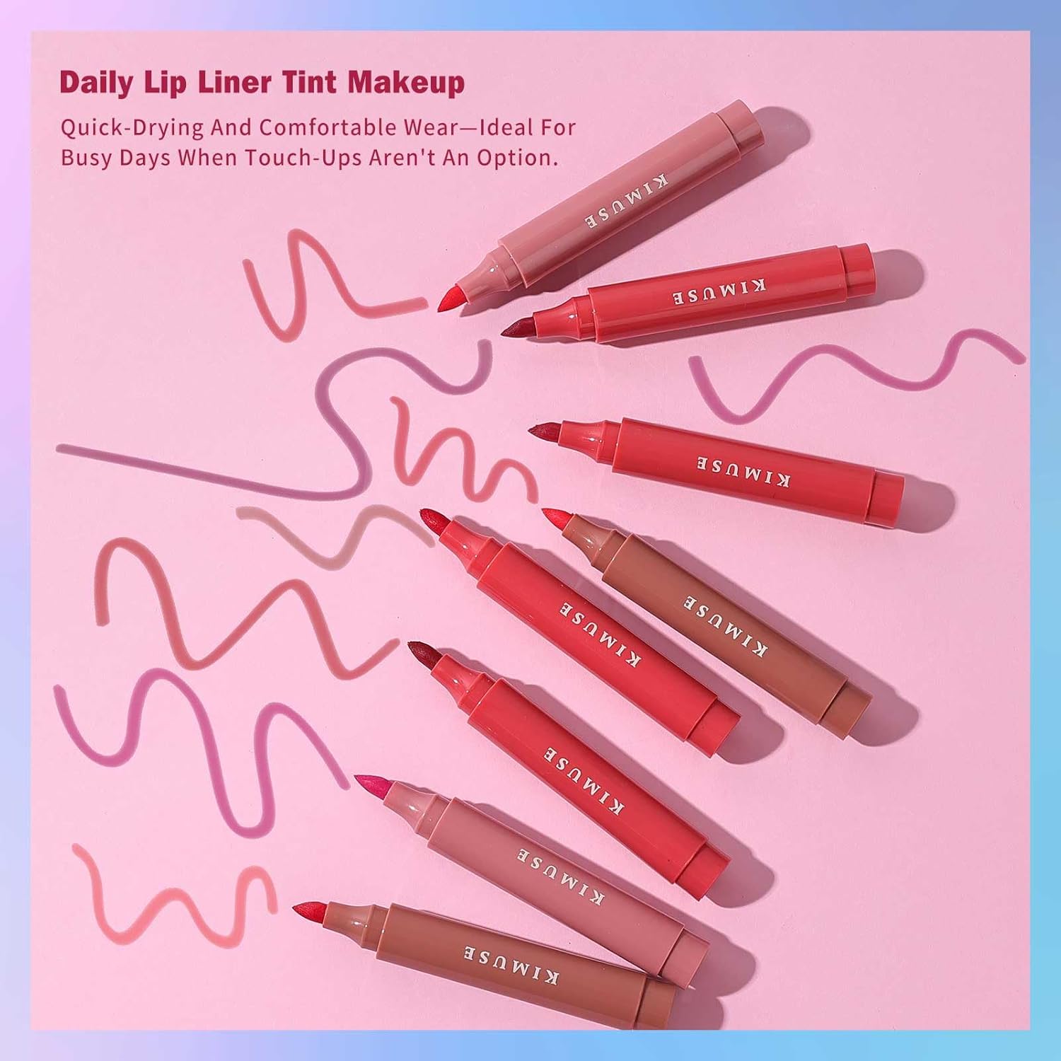 KIMUSE Lip Stain Set, 5 PCS Long Lasting Waterproof Smudgeproof Lip Liner Stain, Matte Natural Finish, All Day Wear Lip Color - Image 9