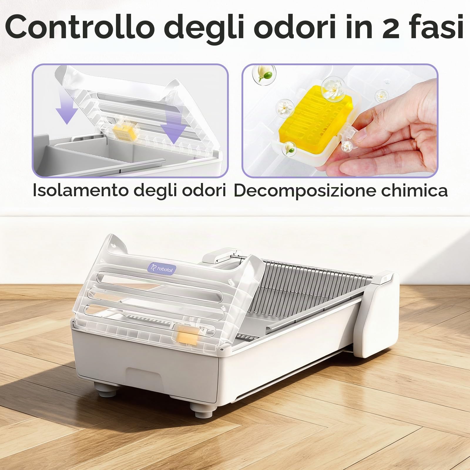 Lettiera autopulente per gatti aperta, extra grande, automatica elettrica con controllo degli odori, controllo tramite app, design anti-incastro, con 1 sacchetto di lettiera