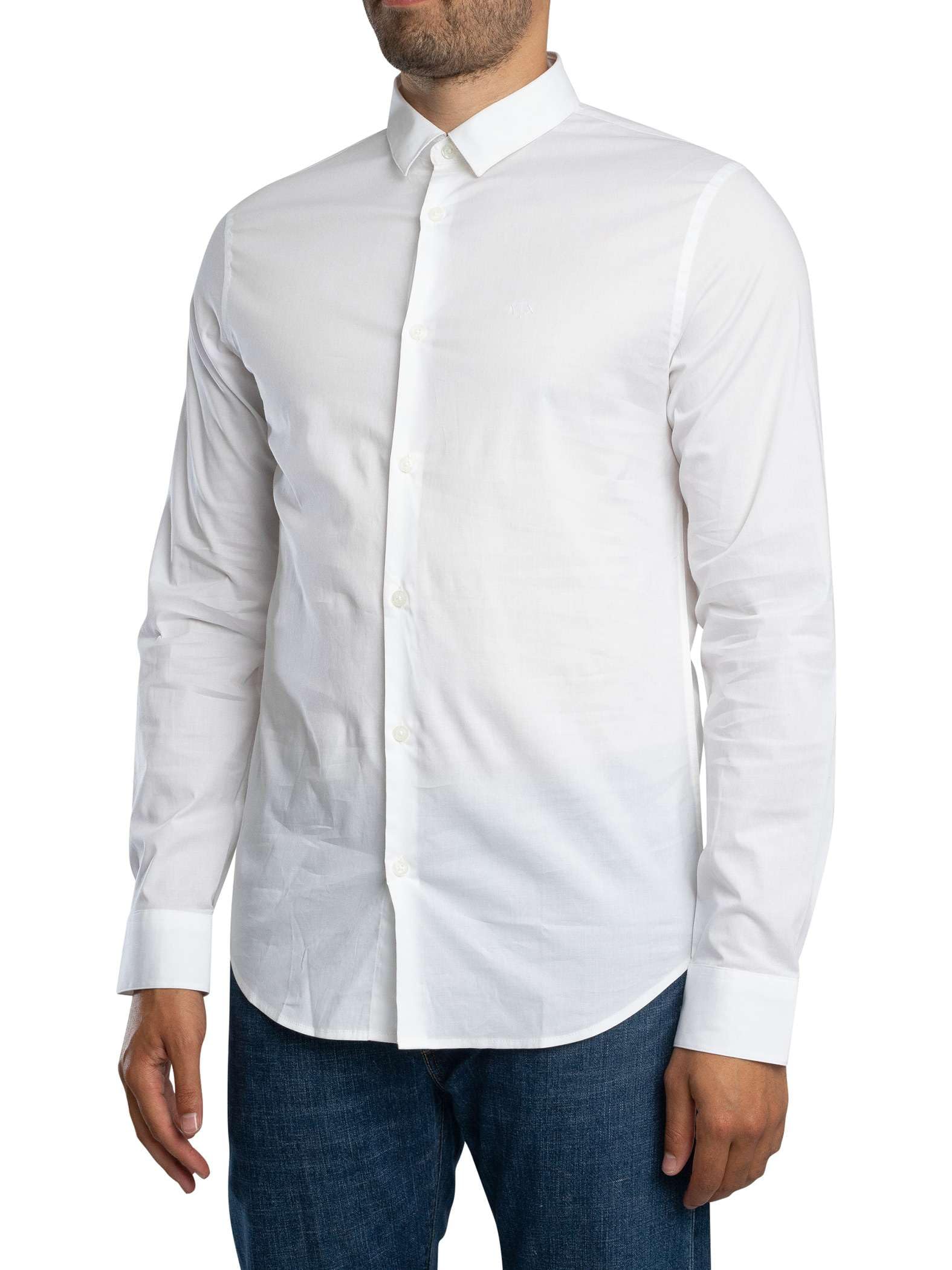 Armani Exchange Men's White Formal Shirts, Xl, Long Sleeve Shirt With Logo Embroidery