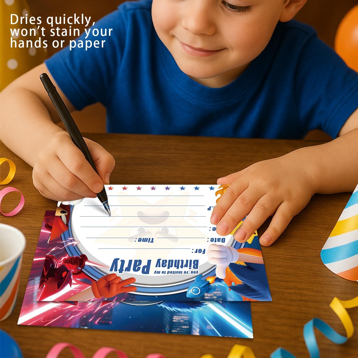 32 Pack Blue Hedgehog Video Game Theme Birthday Party Invitations with Envelopes, Fill-In Invite Cards for Kids, Action Cartoon Gamer Design, 6 x 4.2 Inch