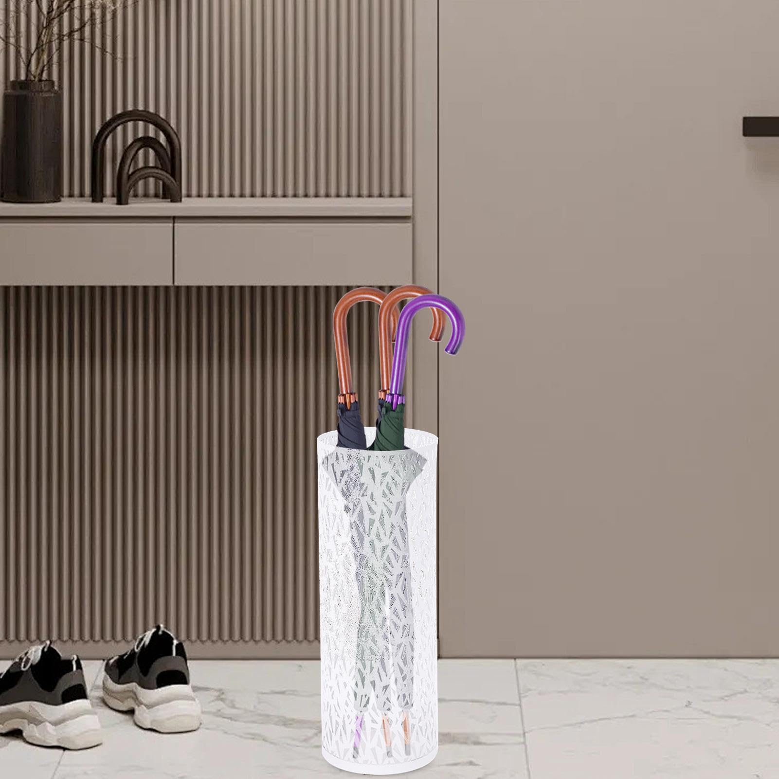 Soporte para Paraguas para Entrada,Soporte para Paraguas - Cubo de Metal para Almacenamiento de Paraguas,Soporte de organización Multifuncional para Entrada, baño, Hotel, hogar, Tienda
