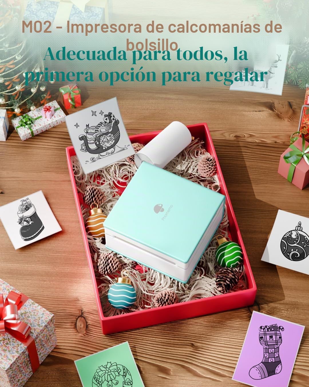Phomemo Impresora de Bolsillo M02 Mini Impresora Bluetooth portátil térmica con y Cable USB, Compatible con Android y iOS, para Diario, Estudio, Bricolaje, Verde