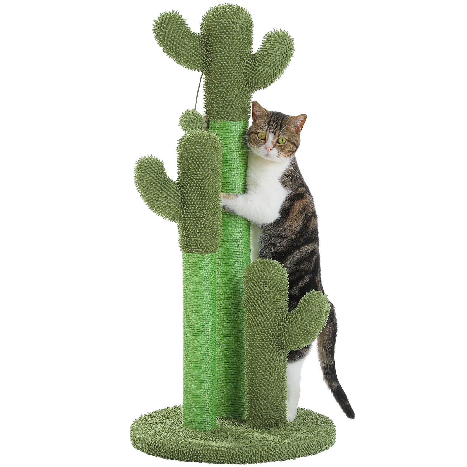 PAWZ Road Drapak dla kota 89 cm, wysoki drapak z naturalnymi sizalowymi kolumnami do drapania i wiszącymi piłkami do zabawy dla dużych kotów, zielony