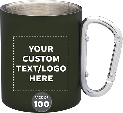 Miniatura 56 de Tazas personalizadas de acero inoxidable con asa de mosquetón, 10 onzas, juego de 10, paquete personalizado a granel, perfectas para café