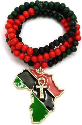 Miniatura 5 de Sartén ojo de Heru de color en ANKH, Ankh en África mapa colgante 6mm. 24" Multi collar de abalorio de madera en tono de oro