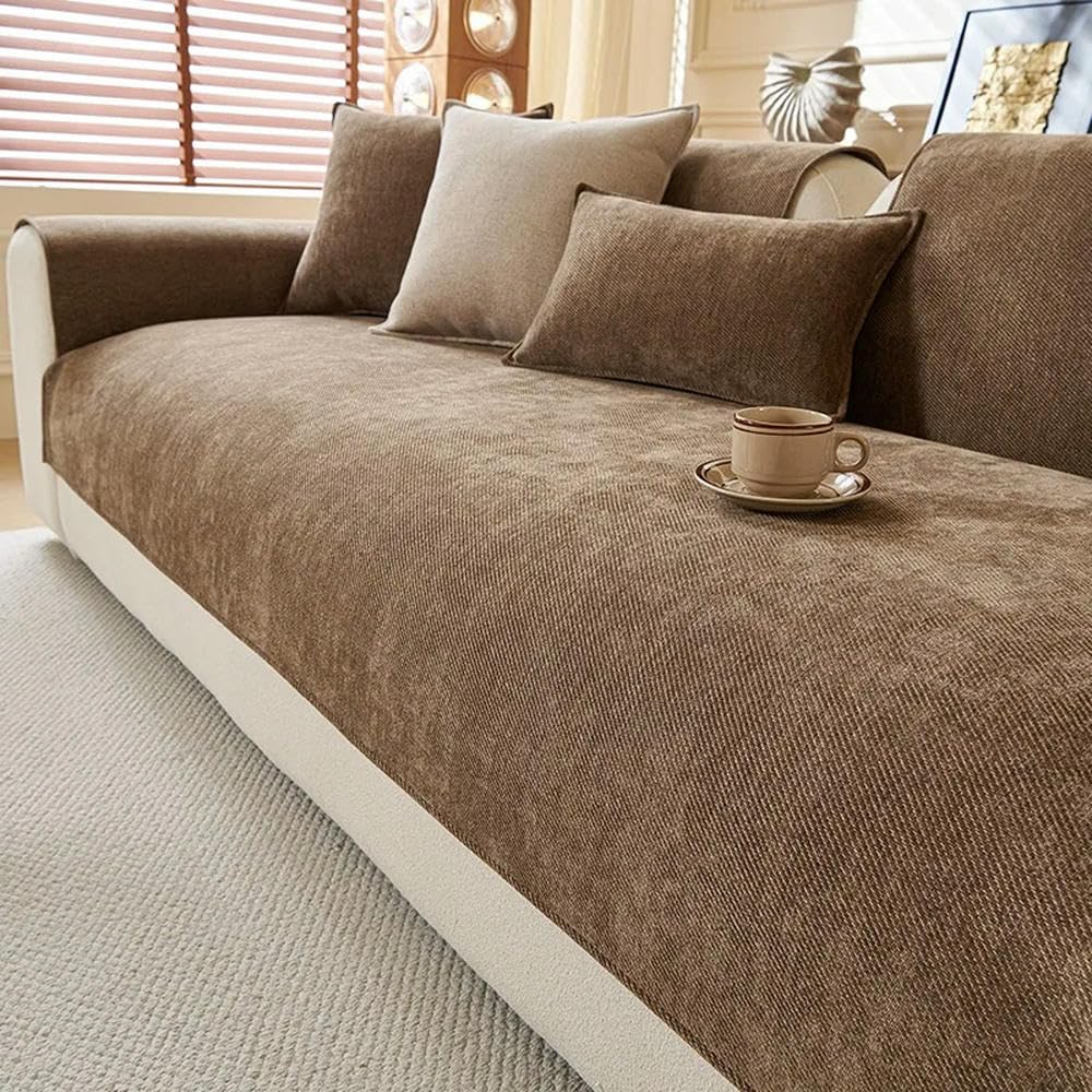 Housse de canapé antidérapante et thermorégulatrice en chenille pour salon moderne