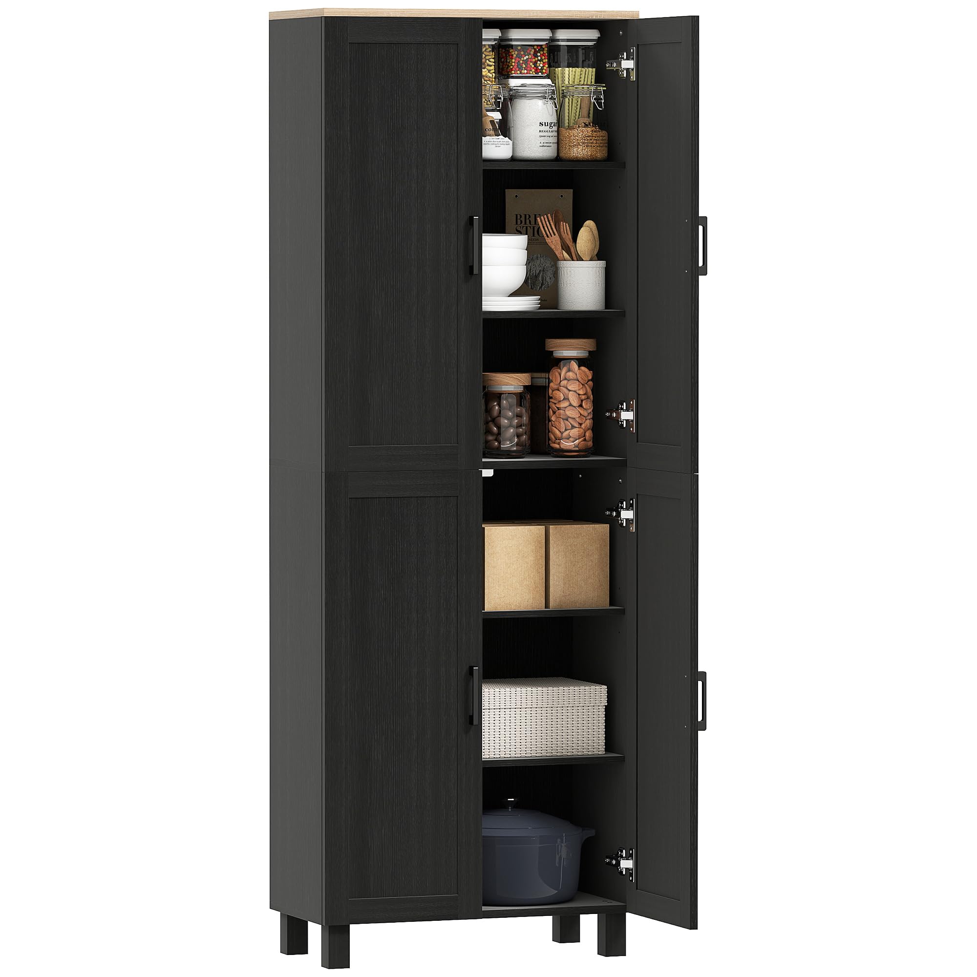 HOMCOM Credenza Cucina Alta, Mobile Dispensa con 4 Ante, 2 Armadietti, 5 Ripiani Regolabili, Mobile Cucina Moderno per Sala da Pranzo Soggiorno, 60x30x170.5 cm, Nero