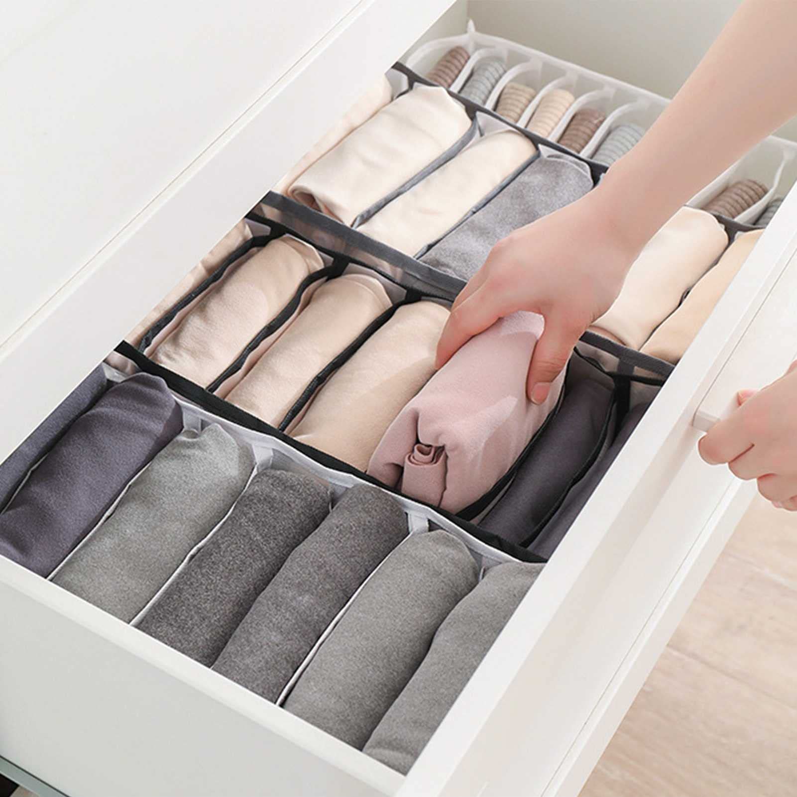 Organizador de armarios, Organizador de cajones Plegables de Malla de 7 Compartimentos, fácil de Limpiar, for Jeans, Leggings, Ropa Interior, Calcetines, Camisetas (4 Piezas)