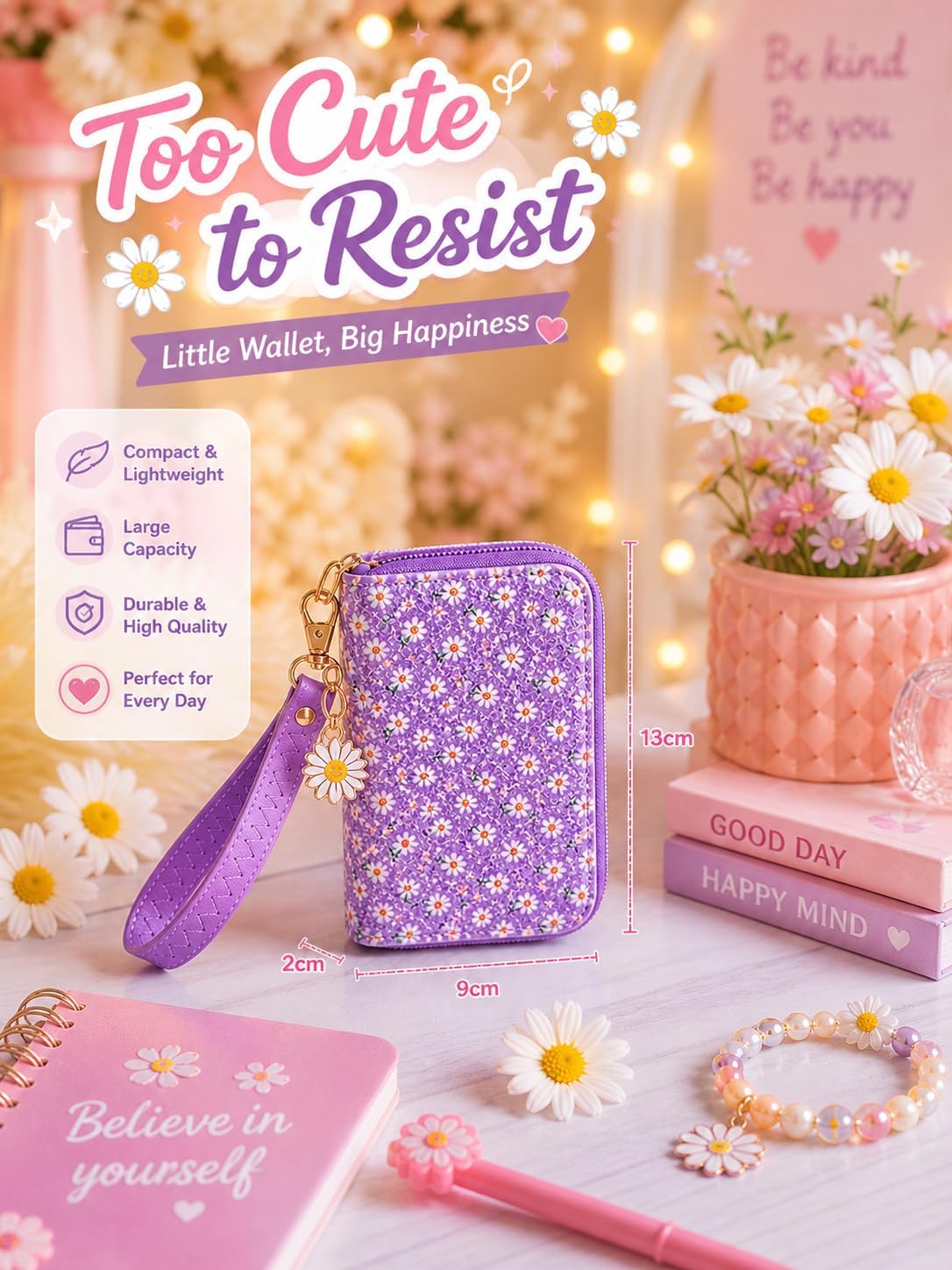 AACKS Kids Flower Wallets for Little Girls & Teen Girls with Coin Pocket