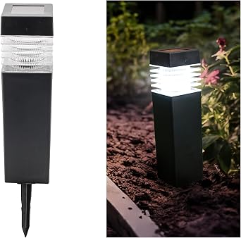 Crosslight Solar Powered Pathway Lights 2 Pack - Column Outdoor LED Lights, Waterproof for Garden, Yard, Patio, Lawn, Walkway - Decorative Ground Stake Lighting | White