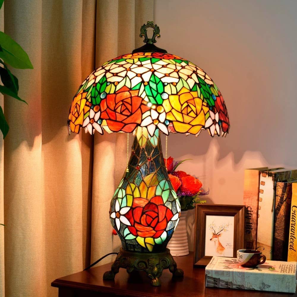 DALUXEMother-Child Table Lamp, Tiffany Gorgeous Stylish Desk Lamp 16-Inch Living Room Bedroom Office Desk Table Lamp Rose