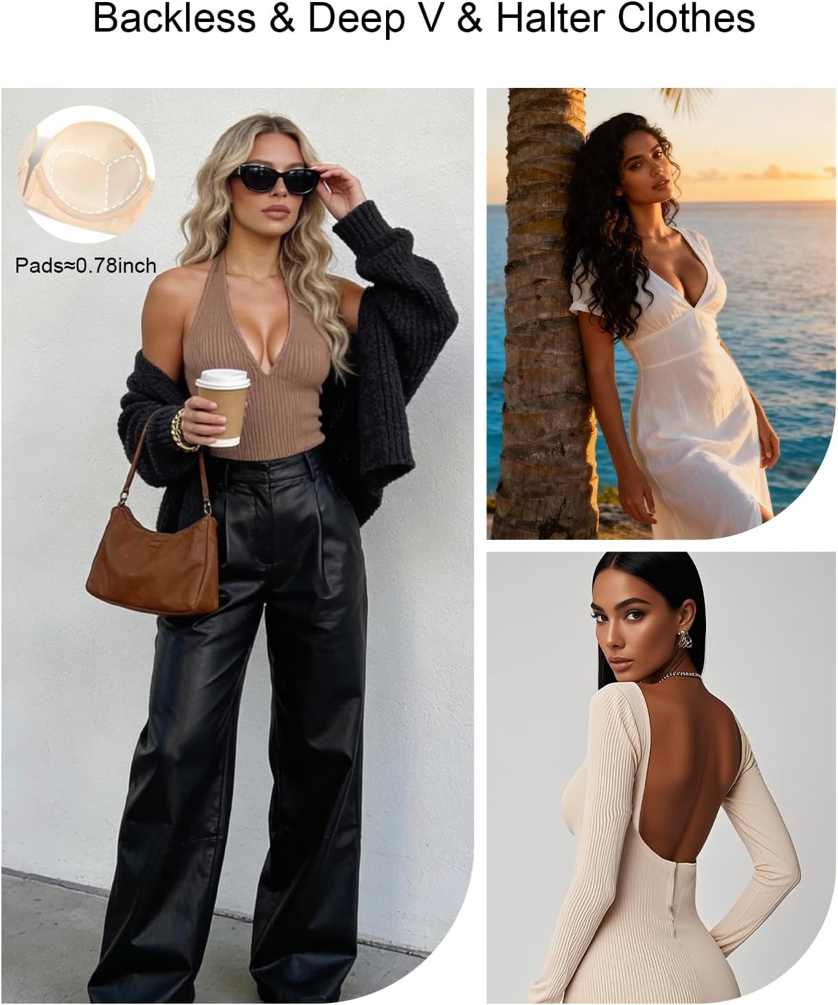 Backless Bra with Clear Straps and Back Plunge Padded Push Up Low Cut Underwire Bras for Women - Image 5