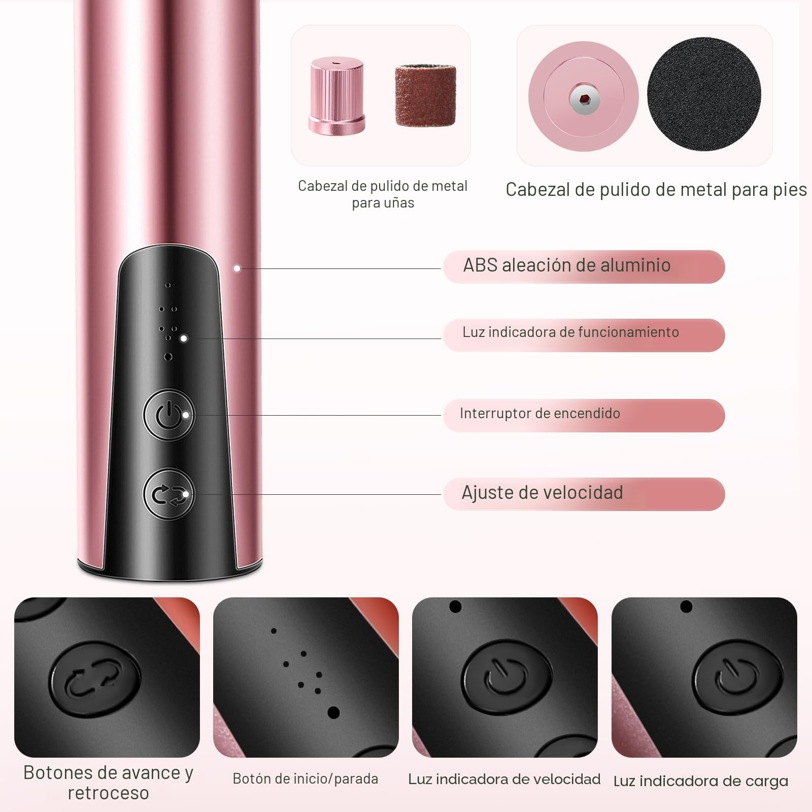 Lima Electrica pies Durezas, lima eléctrica recargable para pies, con hojas reemplazables de papel abrasivo, 6 velocidades para talones agrietados, callos, piel muerta (oro rosa)