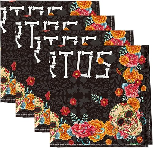 Horaldaily Dia de Muertos - Servilletas de tela de 18 x 18 pulgadas, diseño de caléndula de México, caléndula de azúcar, caléndula, decoración de disponible en Yaxa Colombia