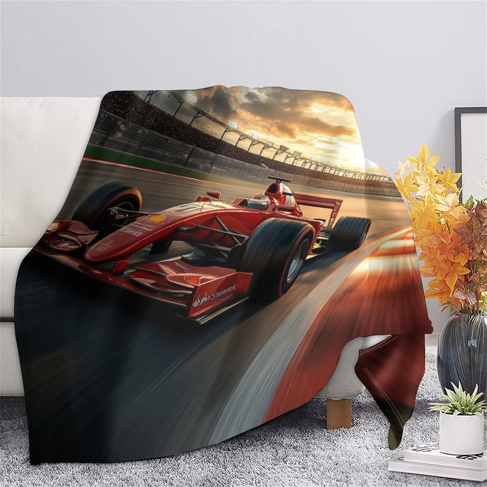 Przytulny koc na 4 pory roku, koc polarowy, na sofę, koc 200 x 230 cm, flanelowy, wyścigowy, miękki koc do mieszkania, narzuta na sofę, ciepły koc wyścigowy z mikrofibry