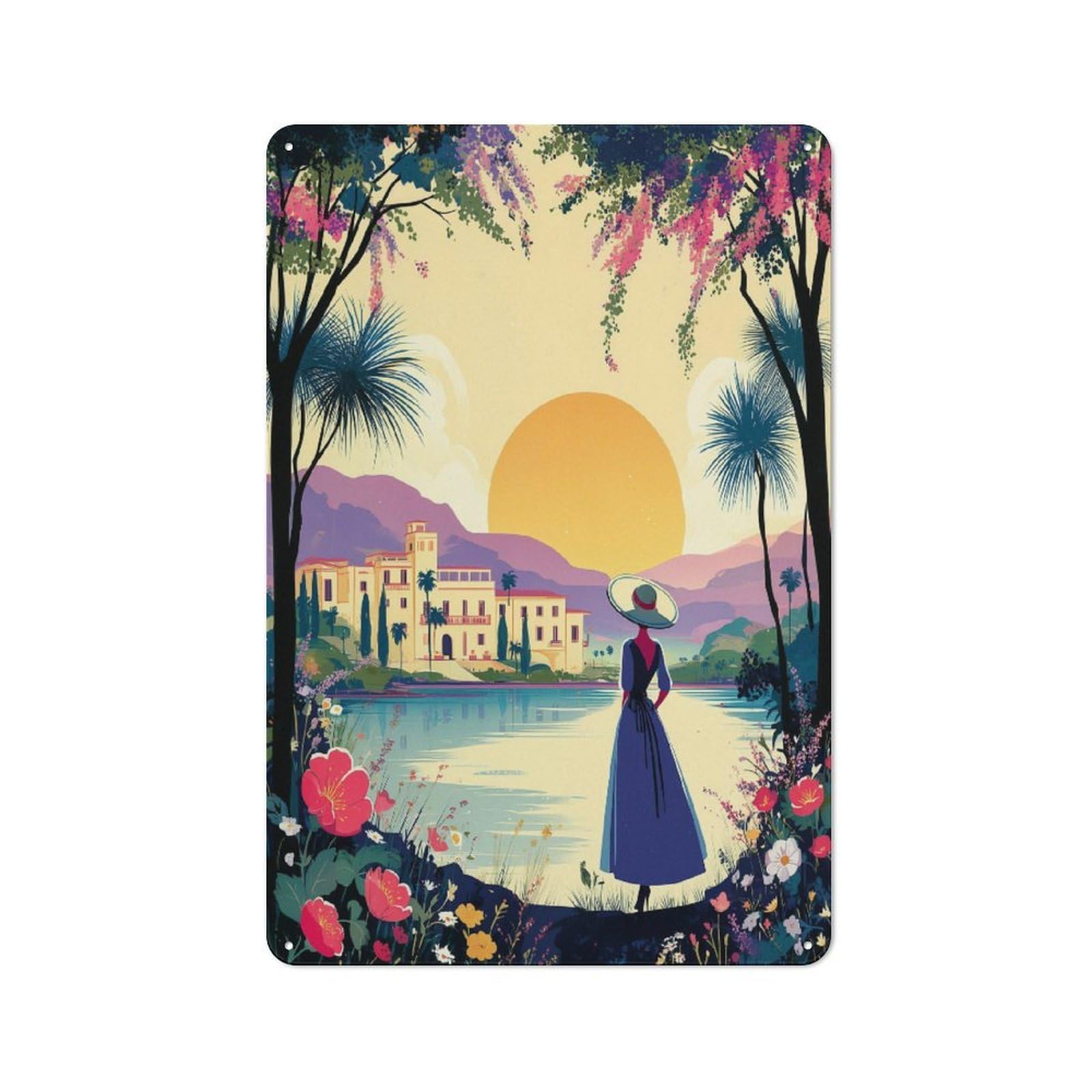 Junmoney Sunset Serenity A Woman's Journey Tin Sign 30X20cm For Workshop Wall, Retro Wall Decor, Suited To Metal Sign Collectors