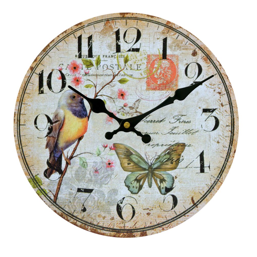 Yeyo European Style Pastoralism Fashion Art MDF Wooden Wall Clock Silent Waterproof Art Decor for Home Living Room Office Decoration (16inch)