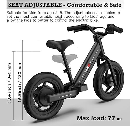 Miniatura 4 de Hiboy BK1 - Bicicleta eléctrica para niños de 3 a 5 años bicicleta eléctrica de equilibrio de 24 V y 100 W con neumático inflable de 12 pulgadas y