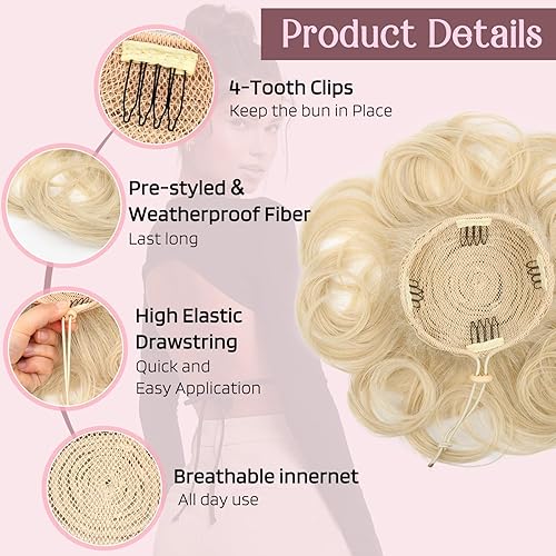 Miniatura 4 de HOOJIH Moño desordenado, moño con cordón elástico, pieza de pelo despeinado, 1 pieza de moño suelto, extensión de moño completo, 2.16 onzas,