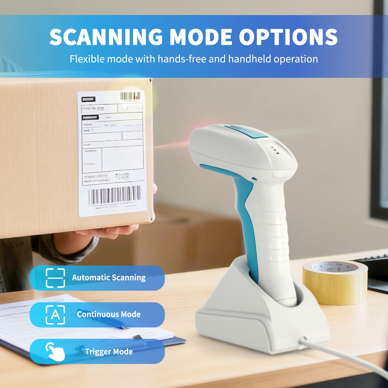 NetumScan Escáner industrial 2D QR código de barras IP67 impermeable a prueba de golpes 2600 mAh manos libres para almacén / minorista / bibliotecas / supermercados compatible con iOS, Android y
