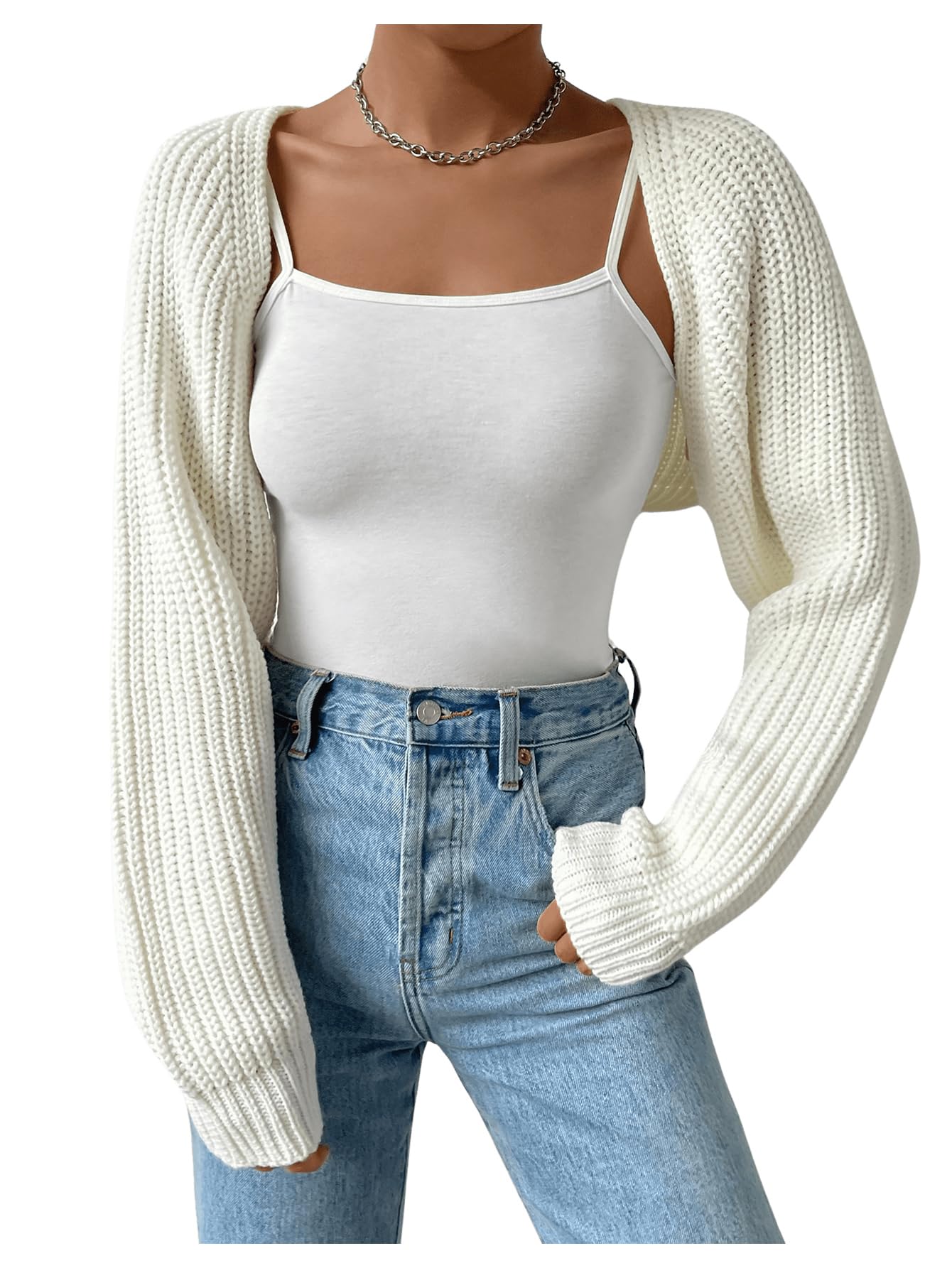 Womens Cropped Cardigan Sweaters Long Sleeve Open Front Bolero Shrugs Casual Knit Tops