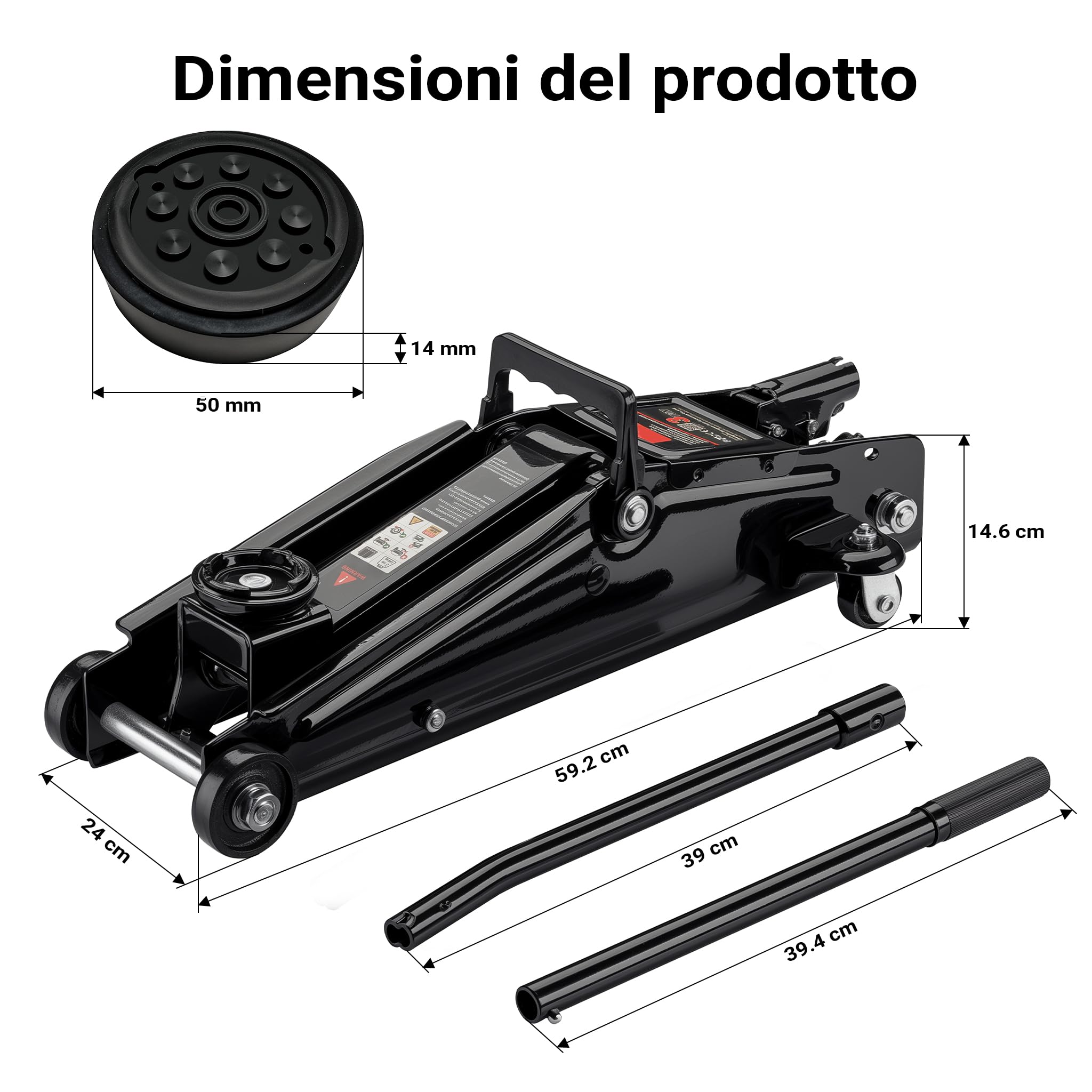 Wiltec Sollevatore auto max 3t, cric idraulico con altezza di sollevamento di 13,5-40 cm, carrello sollevatore per auto, SUV, roulotte, cric idraulico a carrello