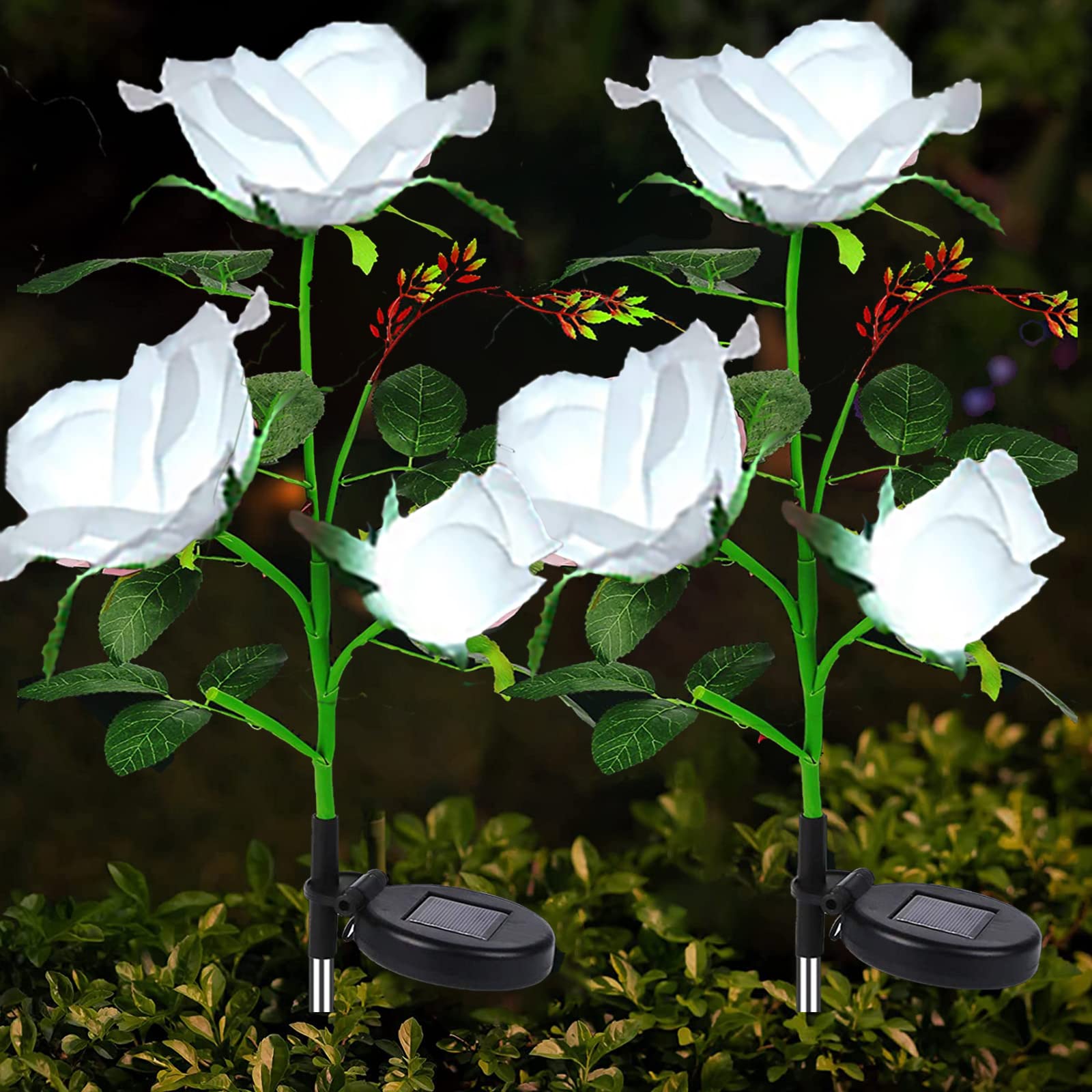 2 Lampes Solaires Extérieur En Forme De Rose - LED Blanc, IP65, Autonomie 6-8h, Déco Jardin
