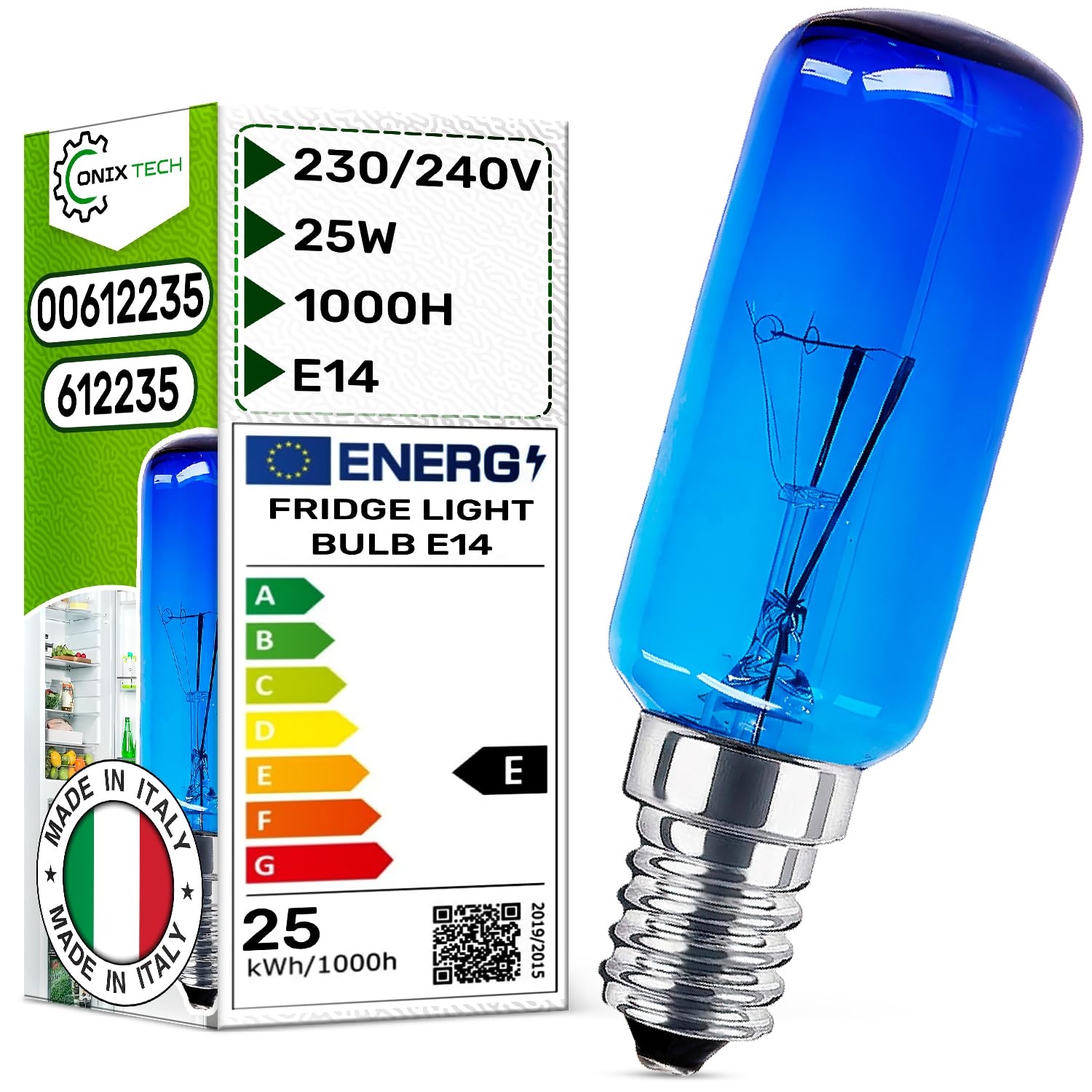 ONIX TECH Kühlschrank Glühbirne E14 Universal 25W 230/240V - Kühlschranklampe mit Durchmesser 25 mm hat den Originalcode 00612235 für Bosch für Siemens für Neff - MADE IN ITALY