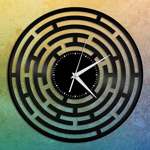 Reloj de pared de vinilo de laberinto abstracto, regalo único para amigos, decoración de habitación, diseño vintage, oficina, bar, habitación,