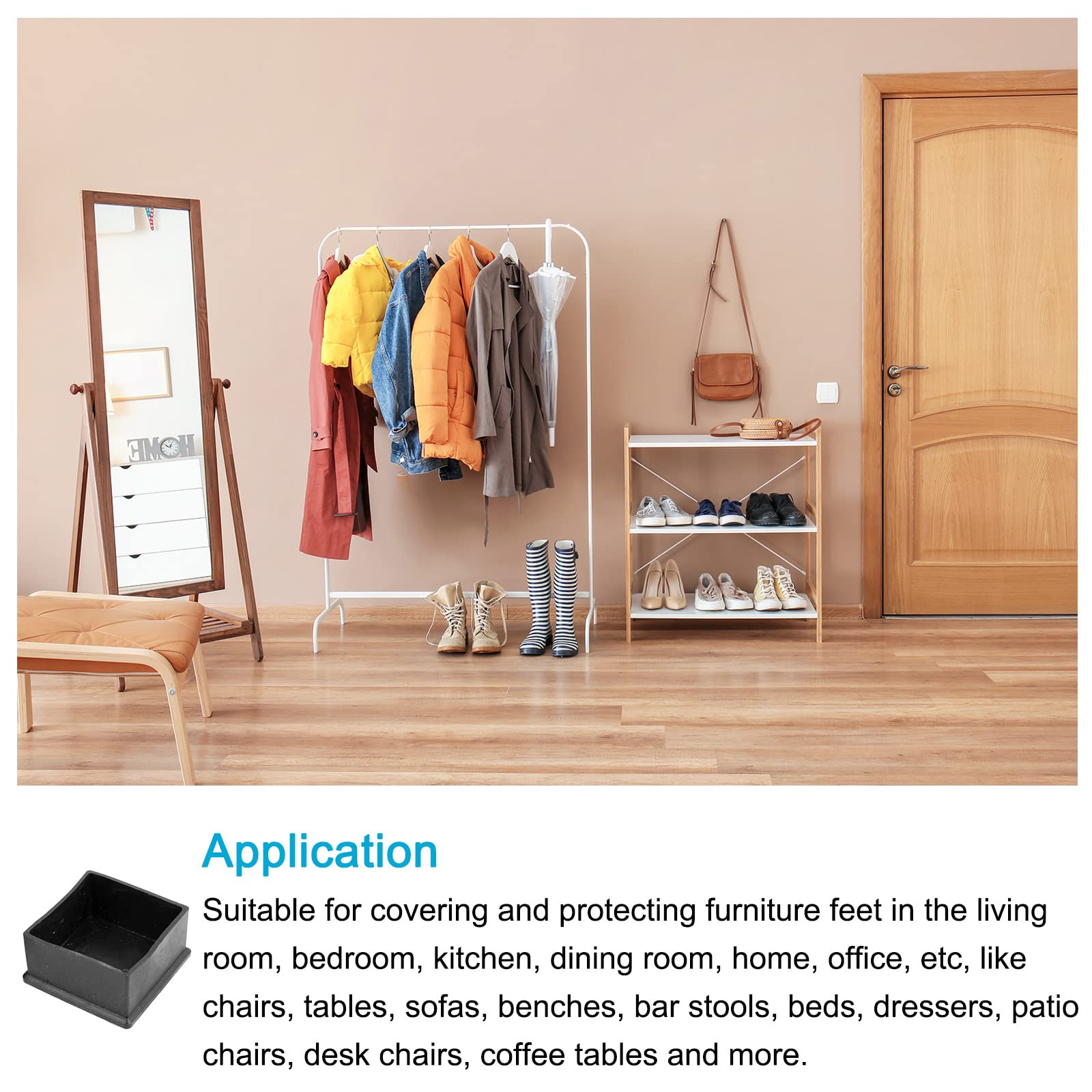 4 Tappi Protettivi Per Gambe Mobili 60x60 Mm - PVC Nero, Per Sedie, Tavoli, Divani - Foto 5