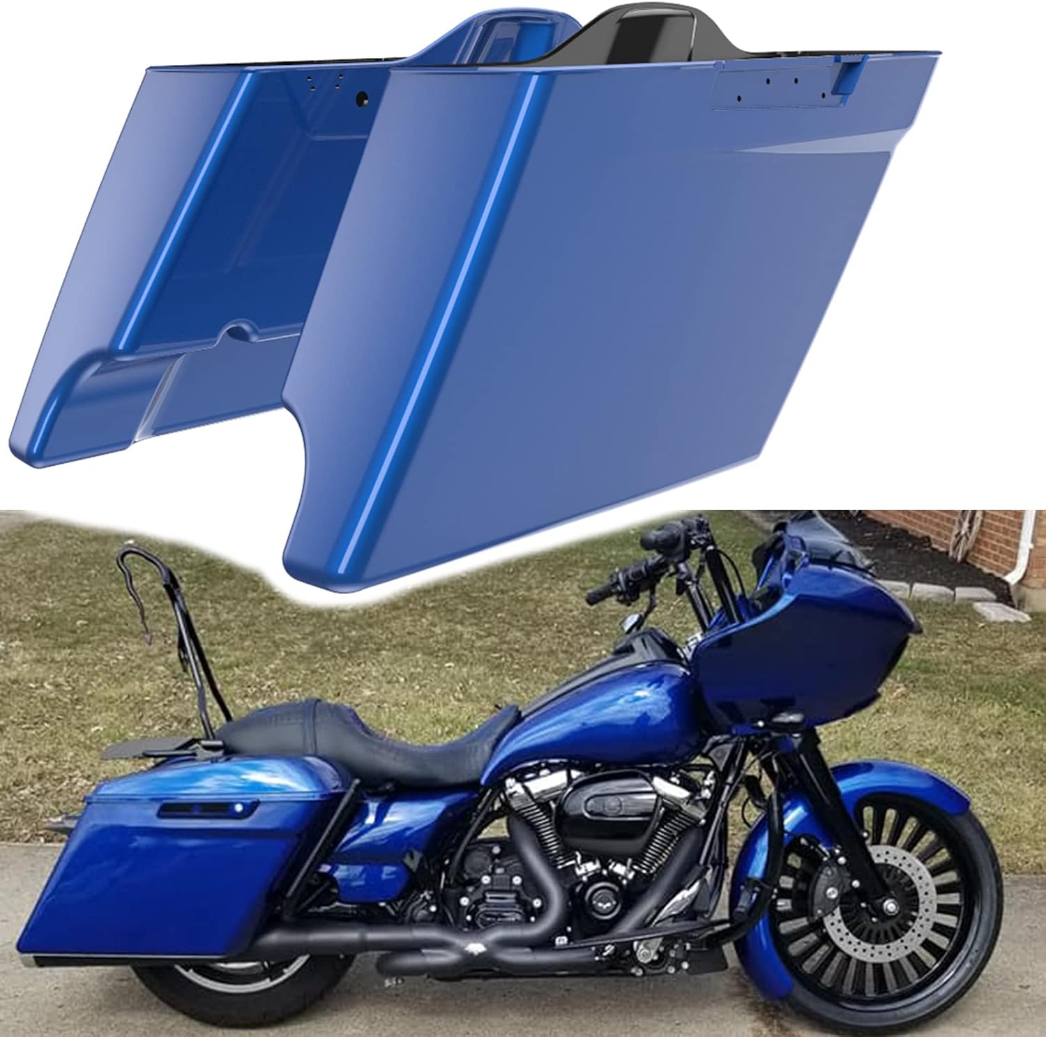 Motorcycle Saddlebags Knobs Accessories Stretched Hard Bags Fit for 2014+ Harley Touring FLH – Superior Blue