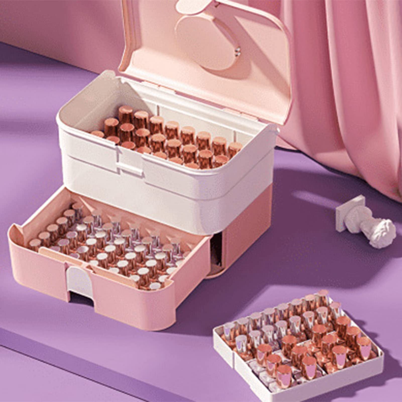 GLOGLOW Nail Polish Storage Box Double Layer Compartment Design Makeup Drawer Storage Box with Cover for Nail Art ()