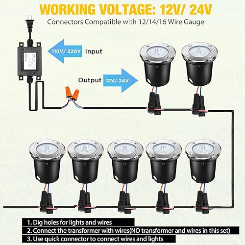 Miniatura 5 de Yahenda 16 juegos de luces de paisaje de bajo voltaje, 5 W, LED blanco cálido, impermeables, para exteriores, con conectores, iluminación de camino