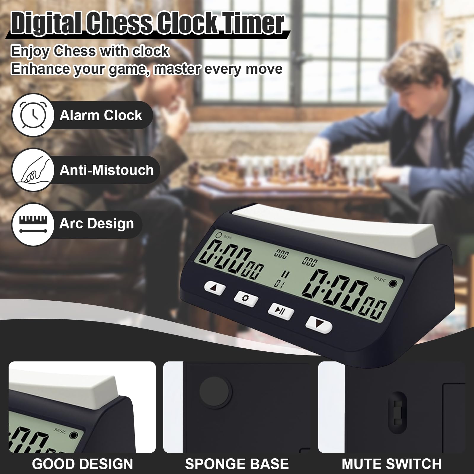 2 x Digitale Schach-Timer mit Basisbonusverzögerung und positiver Zeit; tragbare 3-in-1-Uhr mit Zeit- und Verzögerungsbonus, ideal für Chess I-Go aktualisierte Modelle