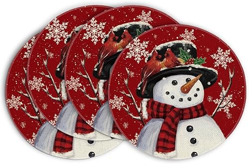 Artoid Mode Juego de 4 manteles individuales de invierno con diseño de muñeco de nieve rojo Let It Snow de 15 pulgadas para decoración de comedor