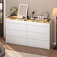 DWVO 8-Drawer LED Dresser, White Modern Chest of Drawers with Deep Storage, Tempered Glass Top & High-Gloss Finish, Stylish Organizer Cabinet for Living Room, Bedroom, or Office Spaces