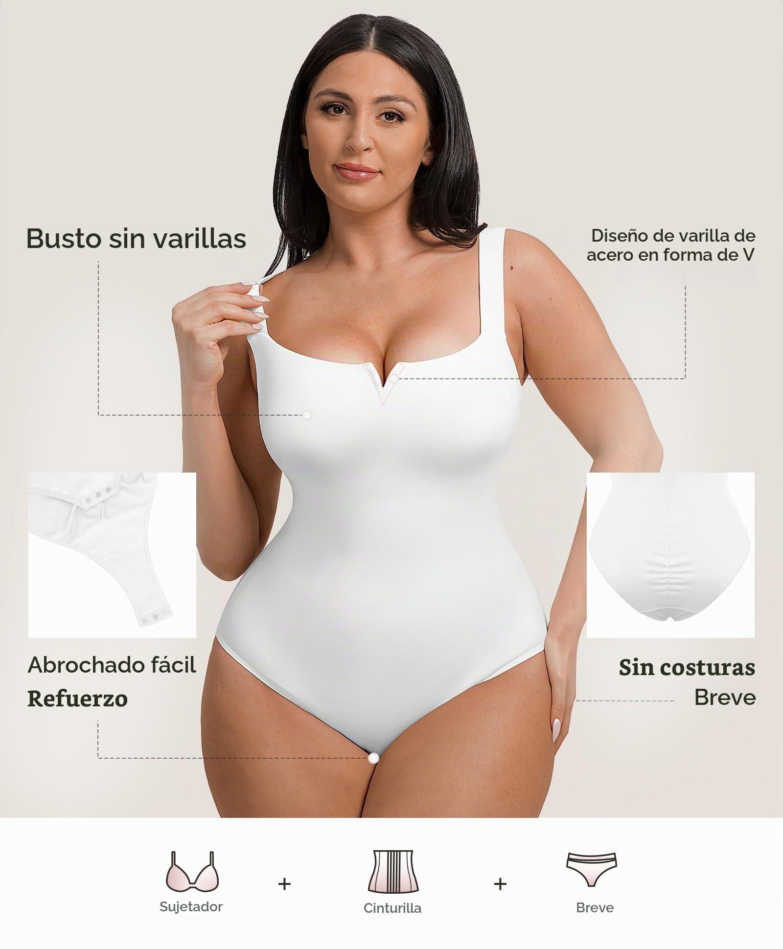 FeelinGirl Faja Reductora Mujer Adelgazante Vientre Plano Body Moldeador Cuello Cuadrado con Muesca en V Shapewear Bodysuit Abdominal