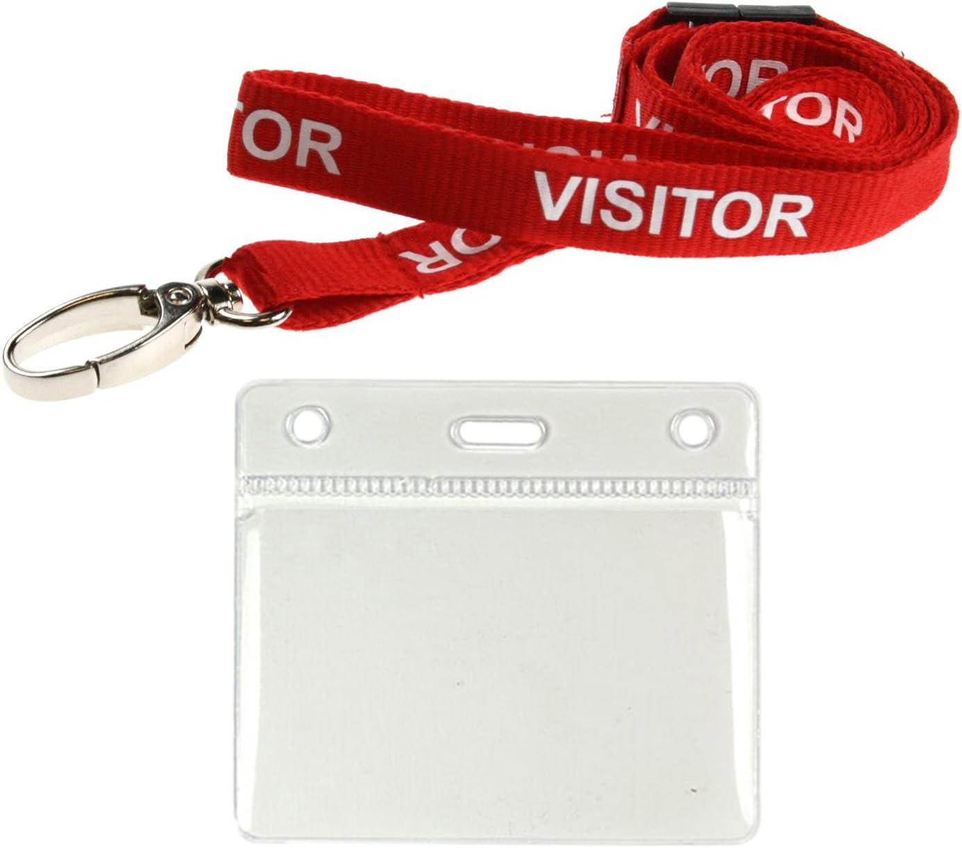 Red Visitor Lanyards Metal Clip & Plastic ID Card Pocket Pack of 10 Visitor Lanyards