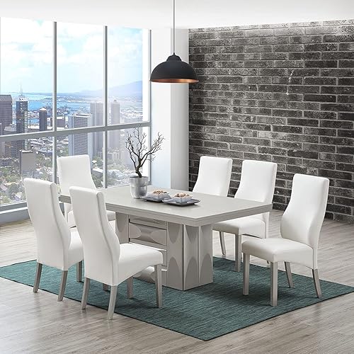 Kings Brand Furniture Avilla - Juego de comedor de madera con pedestal de 7 piezas, mesa y 6 sillas, champán/blanco