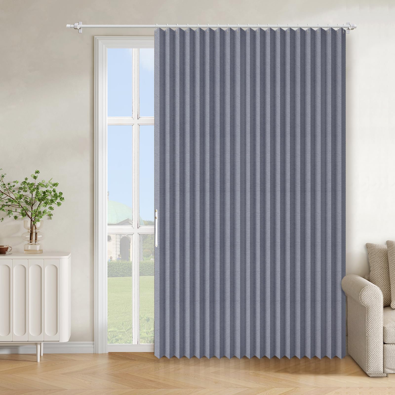 AJAZZ Blackout Accordion Door Curtain 1 Panel 98"x78" Dark Blue - Magnetic Folding Room Divider, No-Drill Sliding Patio Closet