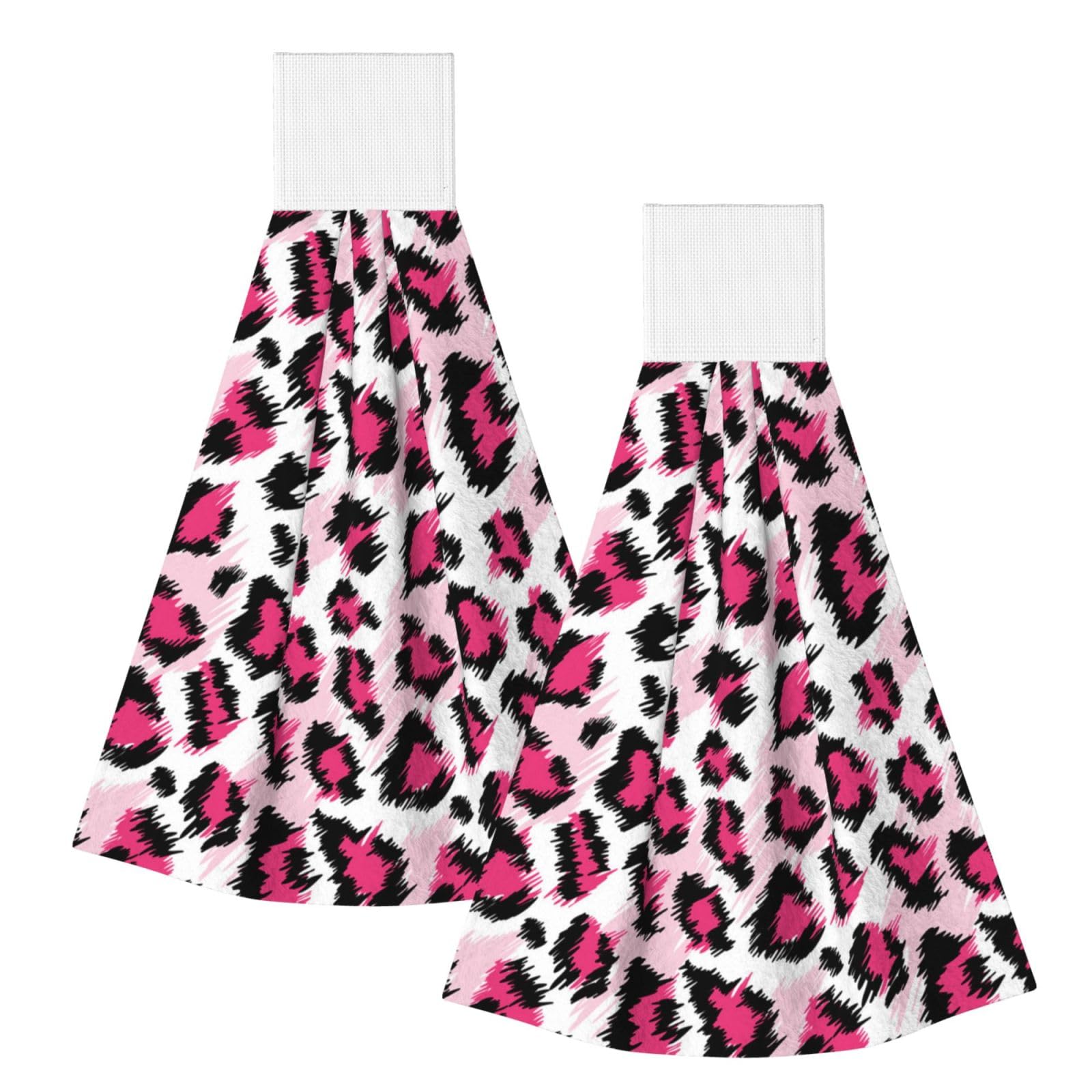 DOPKLNA Fashionable Pink Leopard Seamless Pattern, 2 Pcs Hanging Coral Fiber Hand Towels for Bathroom, Absorbent Kitchen Towels
