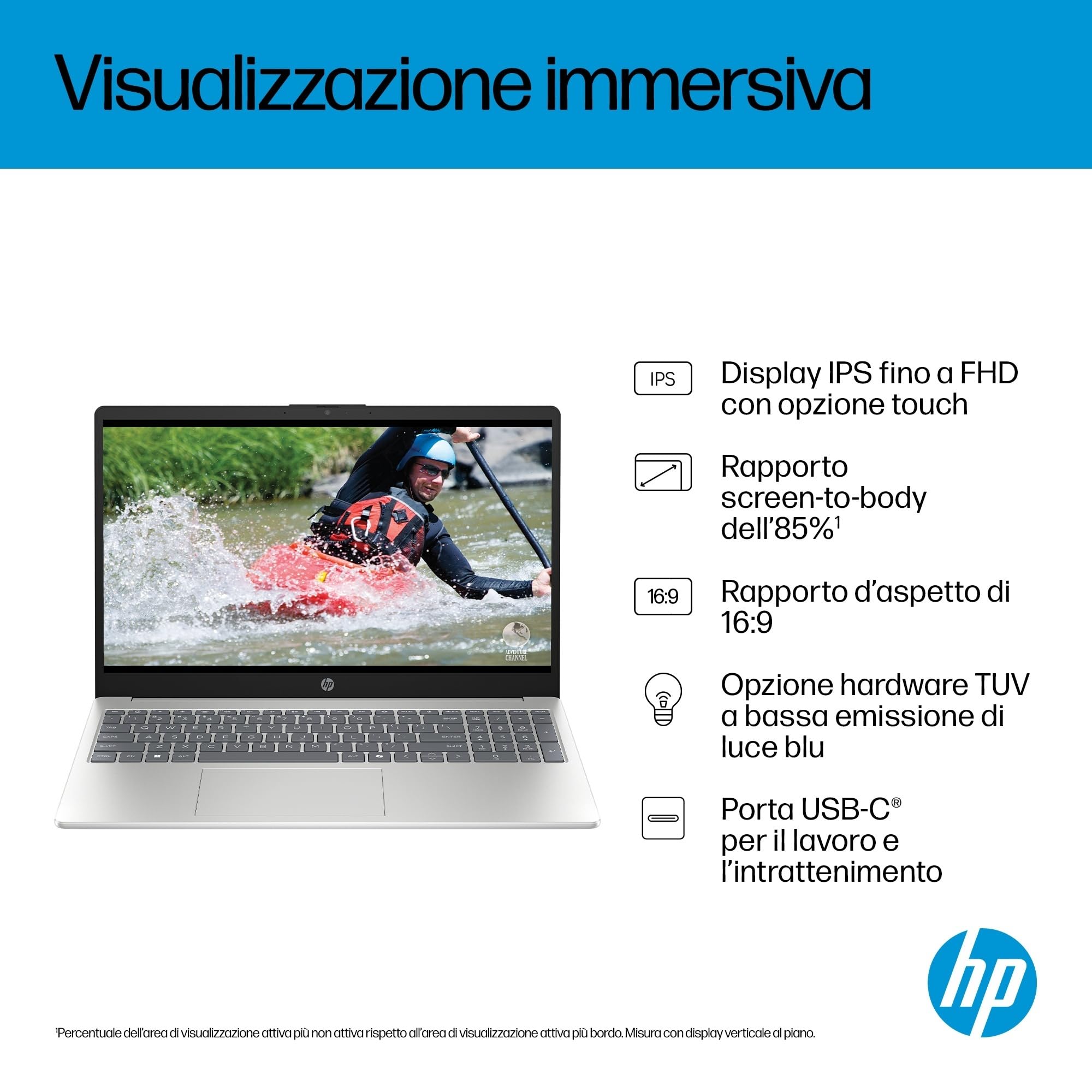 HP Laptop 15-fd1001slx, Notebook, Intel Core 5 120U, 16 GB RAM, 512 GB, Grafica integrata, Display 15,6" FHD Antiriflesso 250 nits, Laptop, Windows 11, Portatile, Argento