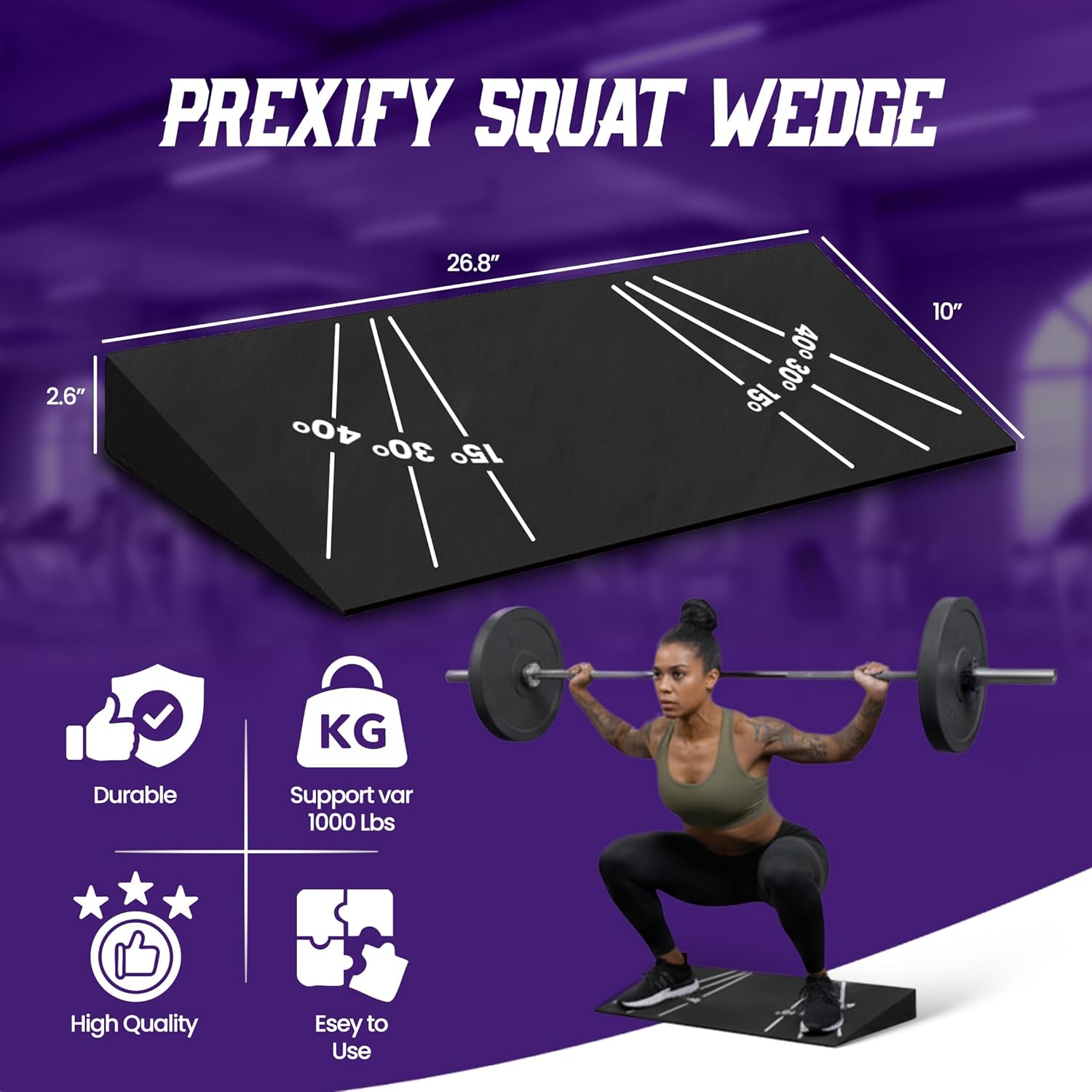 Squat Wedge Block - Adjustable Angle Ramp Blocks for Heel Elevated Squatting Workout Squat Weight Lifting Wedges for Home Gym or Personal Trainers