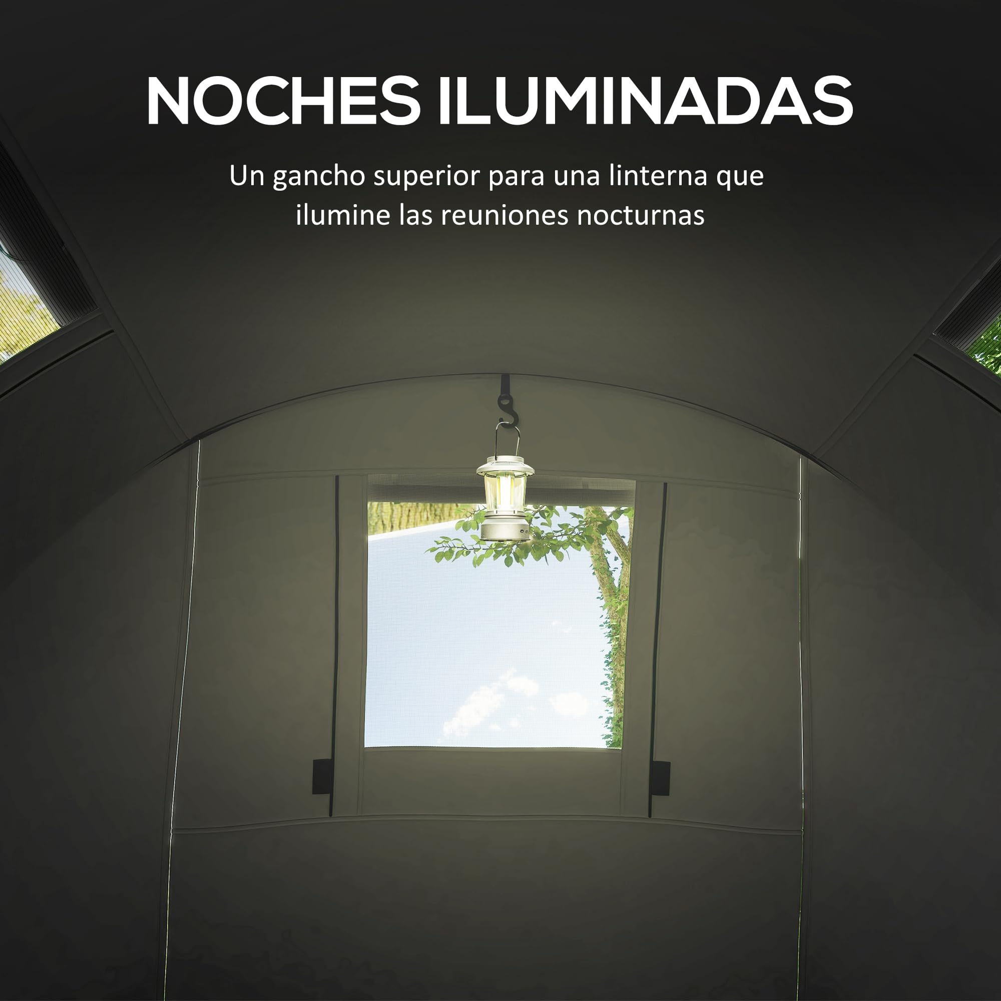 Outsunny Tienda de Campaña Familiar para 3 Personas Tienda Camping Plegable Ligera con Puertas Ventallas Gancho Bolsa de Transporte Impermeable 3000 mm para Playa Senderismo 470x220x150 cm
